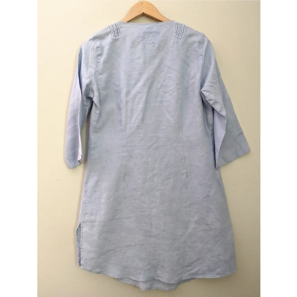Malvin I Love Linen Embroidered Blue Tunic Dress - Picture 2 of 8